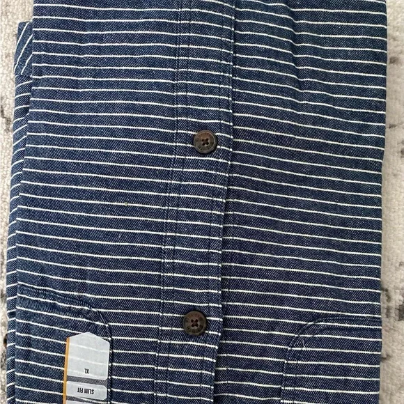 Men’s Duluth Blue Striped Button Down Pocket Long Sleeve Shirt XL Slim Fit - Picture 5 of 5